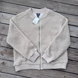 NWT H&M Sherpa fleece zip up beige jacket